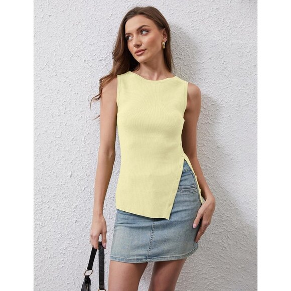 Women's Viscose Blend Sweater Vest Size M Boat Neck Side Split Trendy - Picture 5 of 6